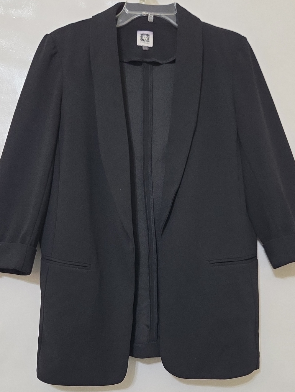 Anne Klein Women's Black Open-Front Polyester Blazer Jacket - Size L